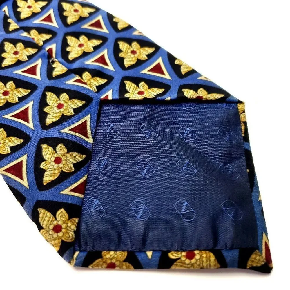 Valentino Blue & Beige Silk Tie Woven‎ Wide Geometric